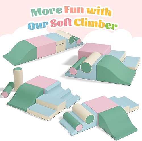 Miniatura 3 de Xilingol Juguetes de escalada suaves para niños pequeños, bloques de espuma rosa para gatear y deslizar, juegos de gimnasio suaves para preescolar,