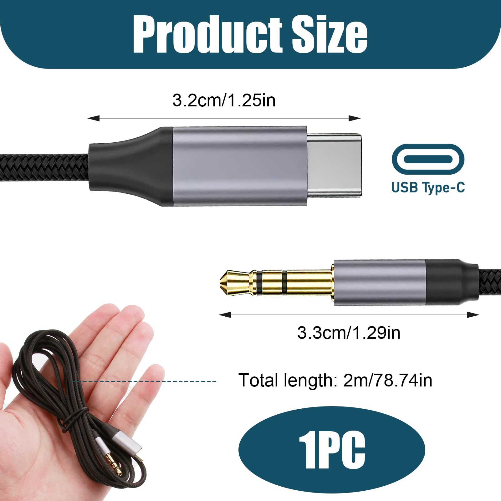 Câble USB-C Vers Jack 3,5 Mm 2 Mètres - Puce DAC Intégrée, Qualité Hi-Fi - Compatible IPhone, Samsung, Pixel