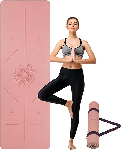 Miniatura 9 de Yoga Mat Non Slip, Anti-Tear 0.24" Thick TPE Yoga Mats for Women and Men, 72"x24" Exercise & Fitness Mat with Carrying Strap, Workout Mats for Yoga,