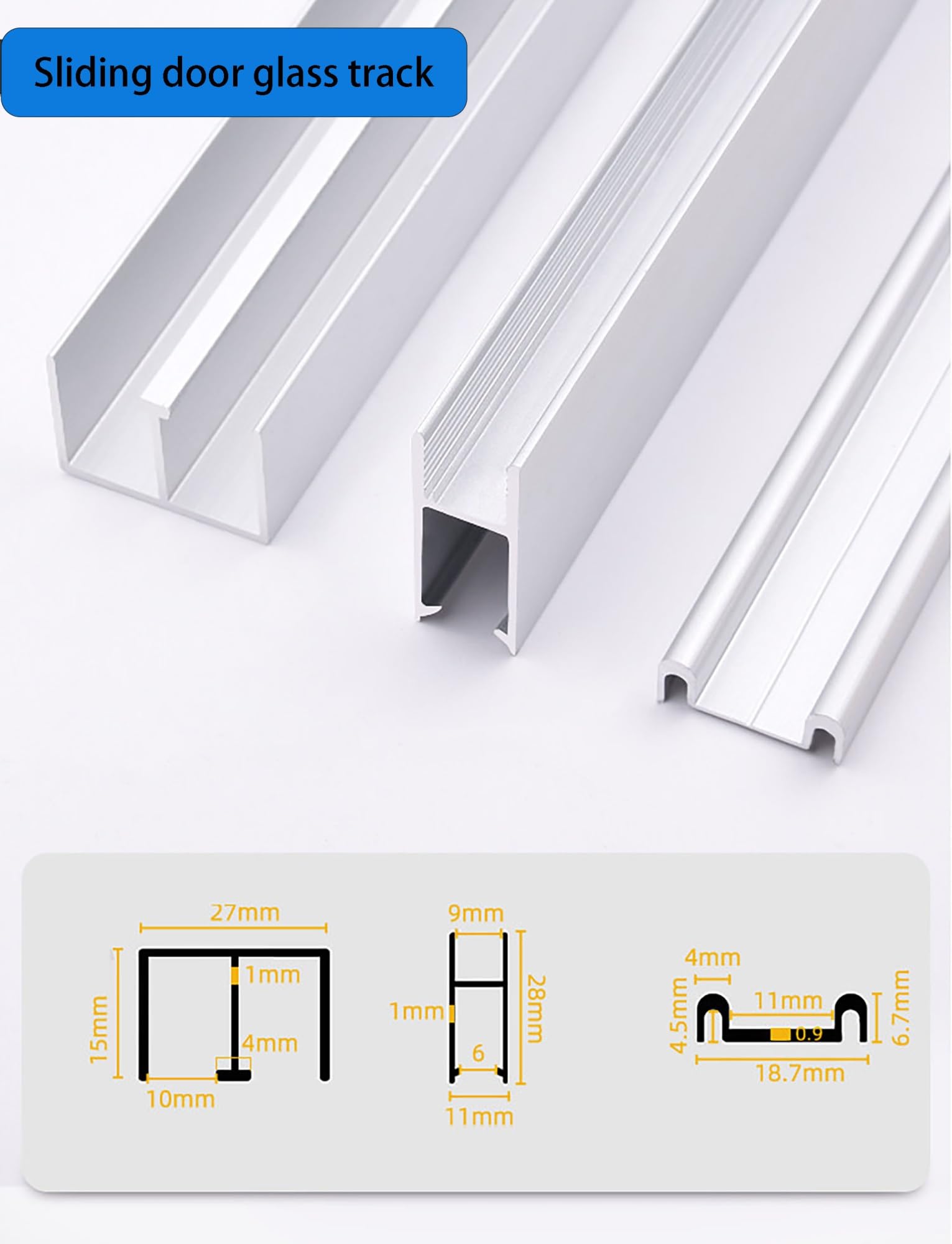 Kit de Puerta Corredera de Cristal 8 mm – Doble Riel de Aluminio con Rodillos, Herrajes Sin Taladro para Vitrinas, Armarios y 2 Paneles de Cristal(Silver,130cm/4.3ft)