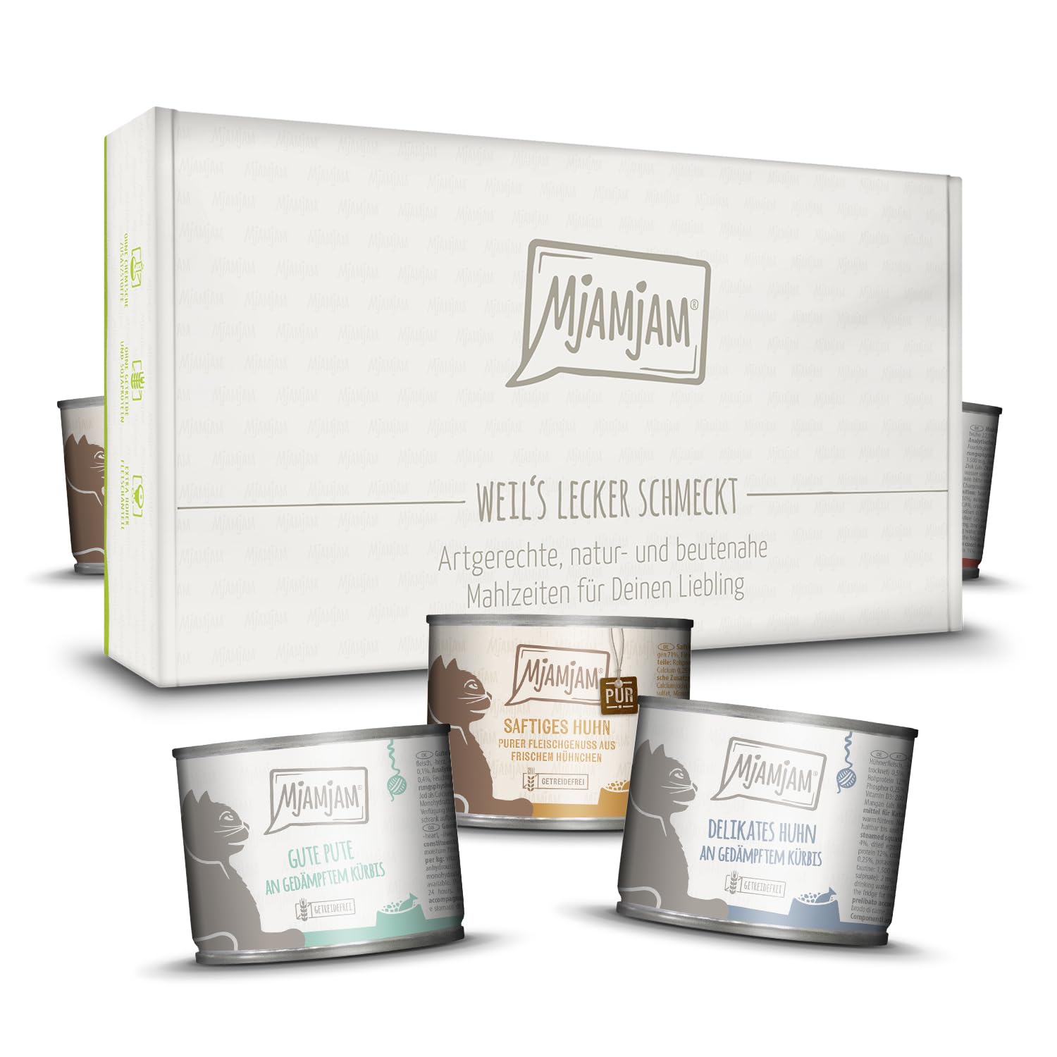 MjAMjAM - Premium Nassfutter für Katzen - lecker Box, 12er Pack (12 x 200 g), getreidefrei mit extra viel Fleisch
