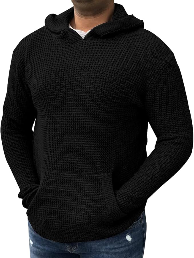 Men's Knit Hoodie Casual Fit Sweater with Pocket Plain
