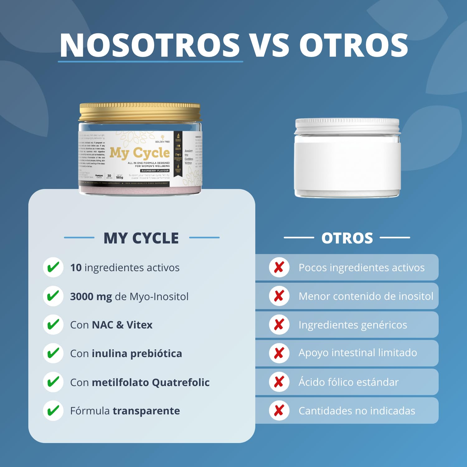 Golden Tree My Cycle en Polvo, 30 Porciones | Mio-Inositol 3000 mg, D-Quiró-Inositol, NAC, Vitex, Magnesio, Zinc, Folato, Cromo y Vitamina D