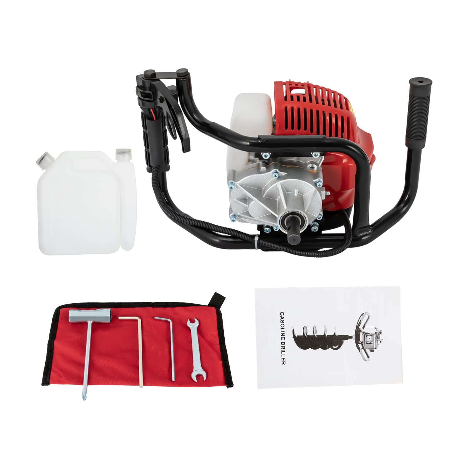 Benzin Erdlochbohrer Motor 52CC Benzin Erdlochbohrer Motor 2 Takt Benzin Erdlochbohrer Motor Pfahlbohrkarre Ohne Bohrer Schwarz Rot 43x37CM