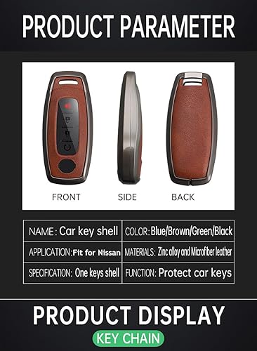 Miniatura 3 de ontto Car Key Cover with Keychain Leather and Metal Frame Key Fob Holder Full Protection Anti-scratched Fit for Nissan Rogue Pathfinder X-trail
