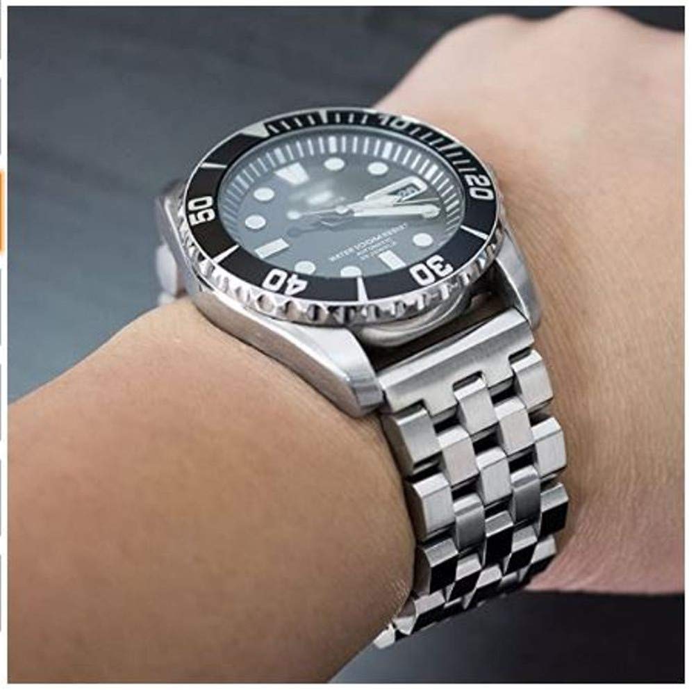 JY Brushed Stainless Steel Watch Band Strap 18mm/20mm/22mm/24mm/26mm Metal Replacement Bracelet with Double-Lock Deployment Clasp for Men Women in Black Silver (18mm, Silver)