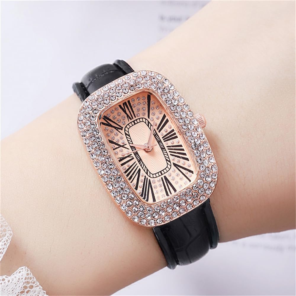 CdyBox Popular Diamond Watch PU Leather Wristband Women Fashion Quartz Wristwatch 4 Pack