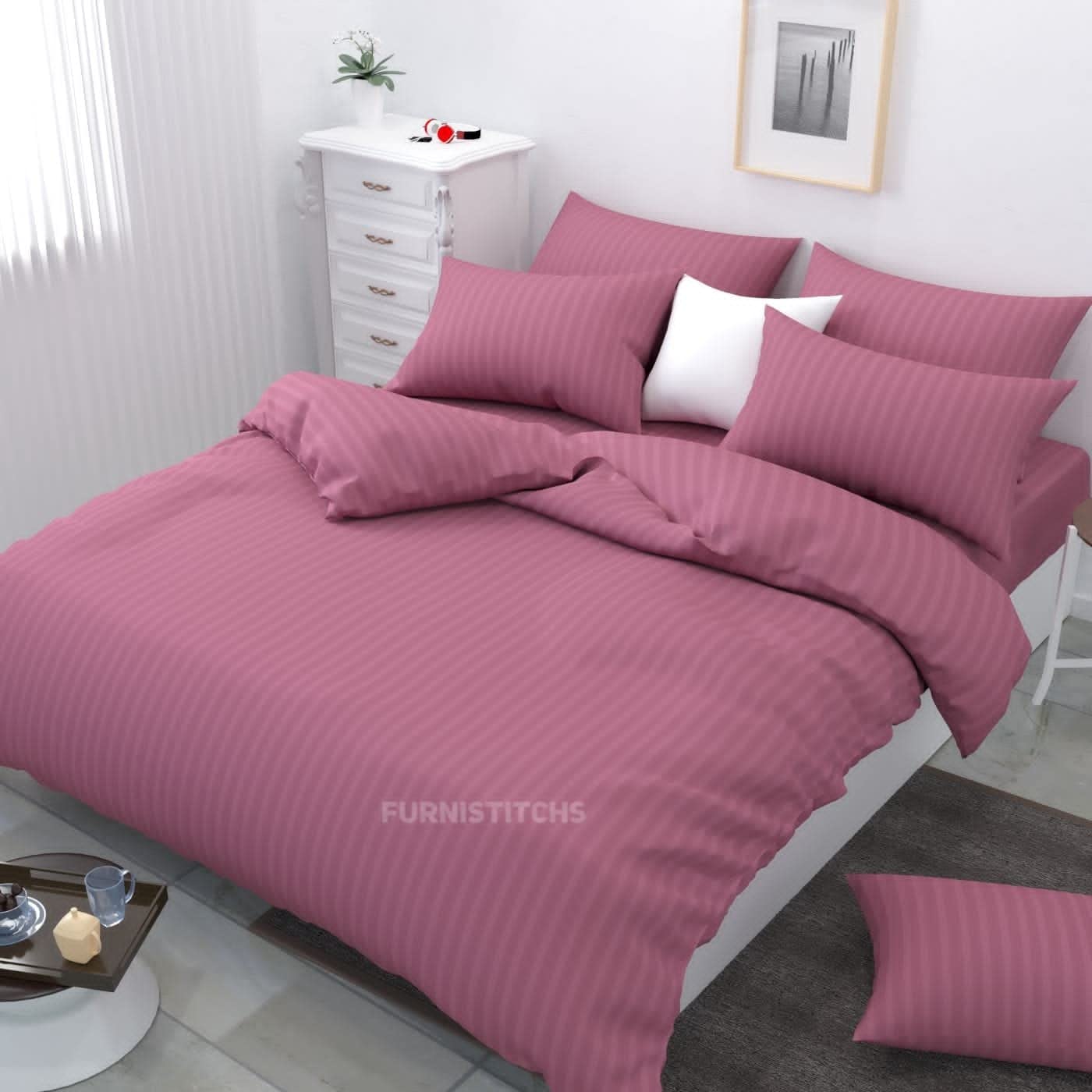 Glace Cotton Plain Satin Stripes Duvet/Comforter/Rajai/Blanket/Quilt Cover (Onion, Double 90x100)