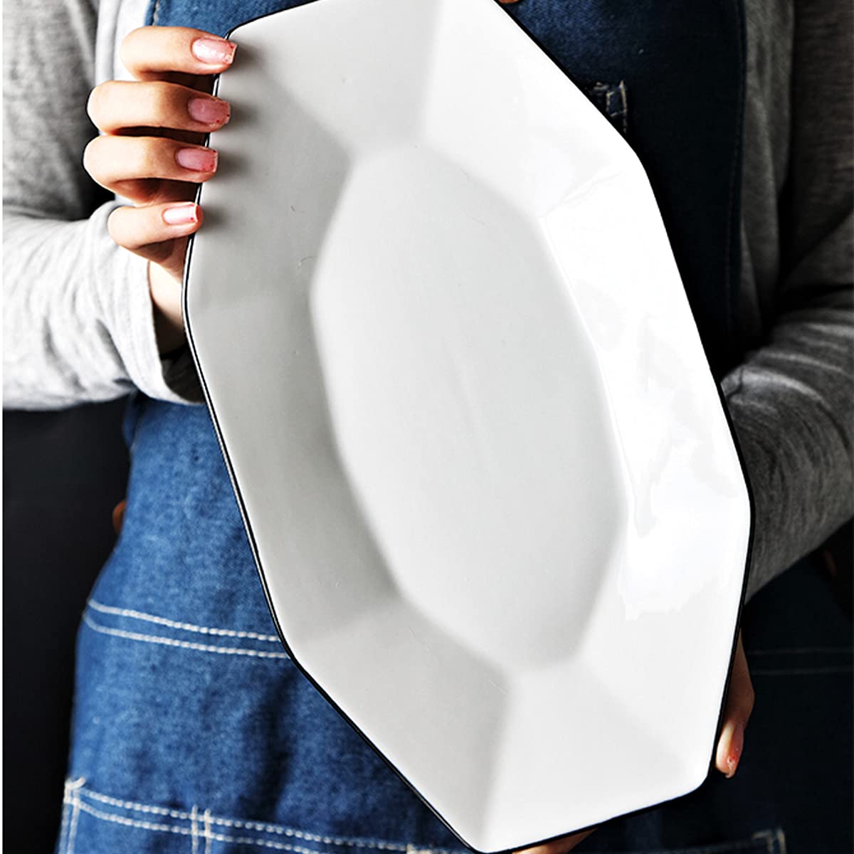 Dessert Bowls,Tapas Dishes,2 Pack 12 inch White Dinner Plates, Star-Geometric Serving Platter Dinnerware Dish, Dinner, Salad, Re