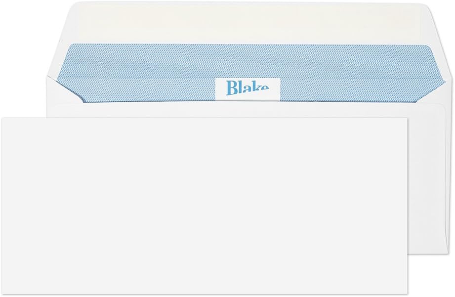 Blake Premium Office 105 x 241 mm 120 GSM American Size 10 Peel and Seal Wallet Envelopes (39215) Ultra White Wove - Pack of 500