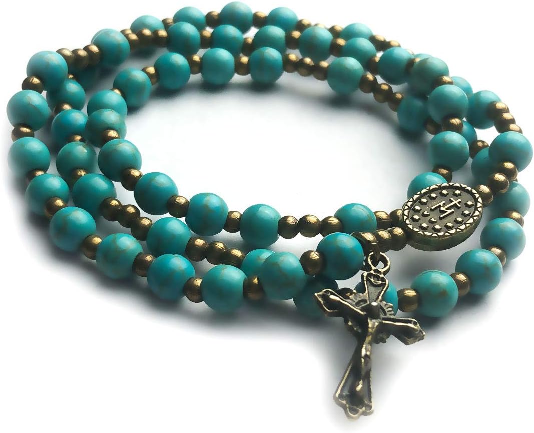 Turquoise Stone Catholic Rosary Bracelet for Women with Miraculous Medal Charm - Catholic Gifts - Rosarios Catolicos - Image 2