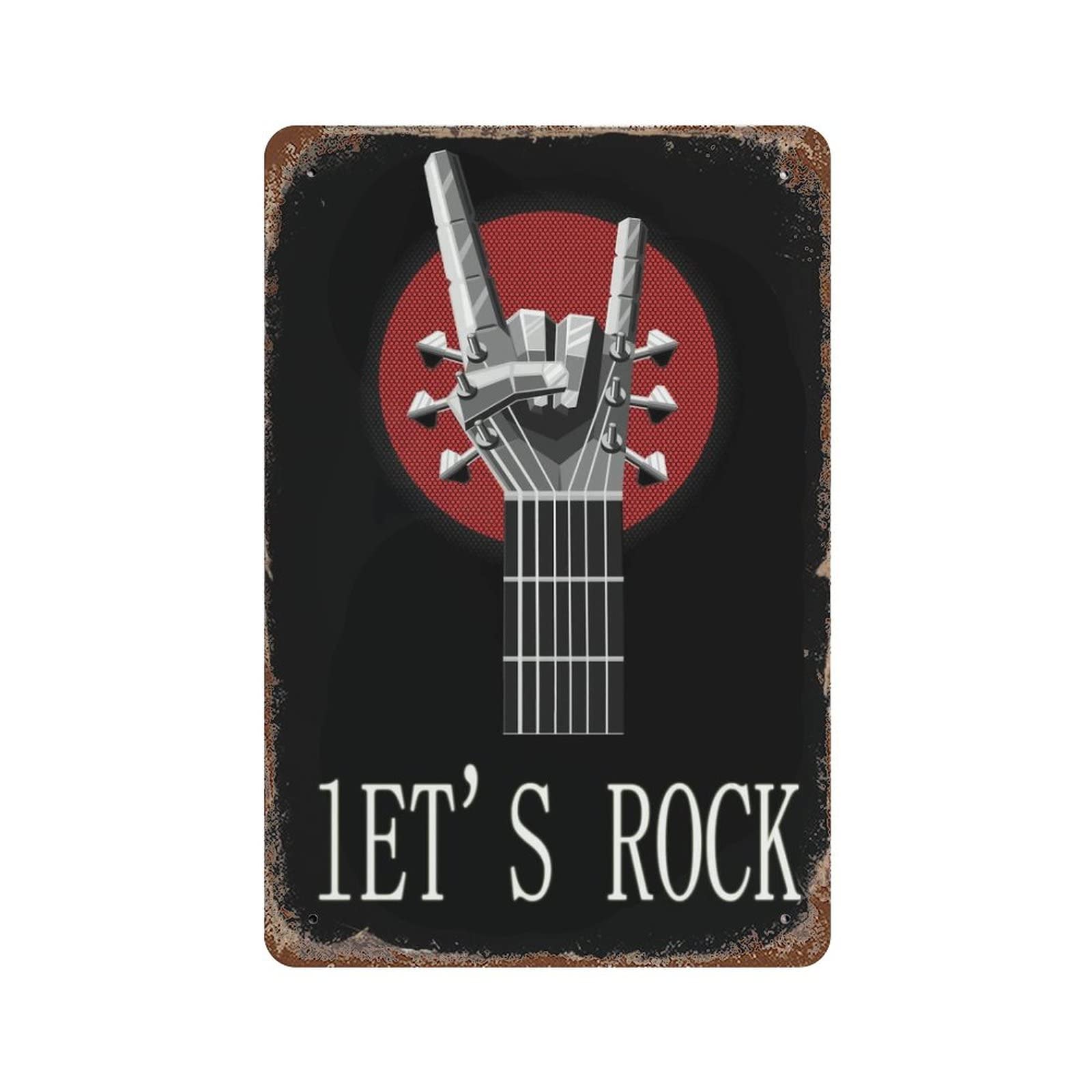 AOOEDM Let's Rock Music Guitar Painting Vintage Metal Sign Tin Sign for Home Bar Pub Kitchen Man Cave Tin Sign Wall Decor Poster Wall Plaque