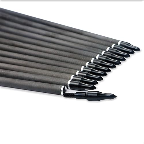 Miniatura 4 de Pointdo Flechas de caza 100% carbono con puntas extraíbles para arco compuesto y recurvo (paquete de 12)