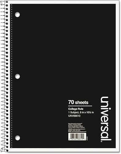 Universal 66610 1 Sub. Cuaderno de alambre, 10 12 x 8, regla universitaria, 70 hojas, cubierta negra