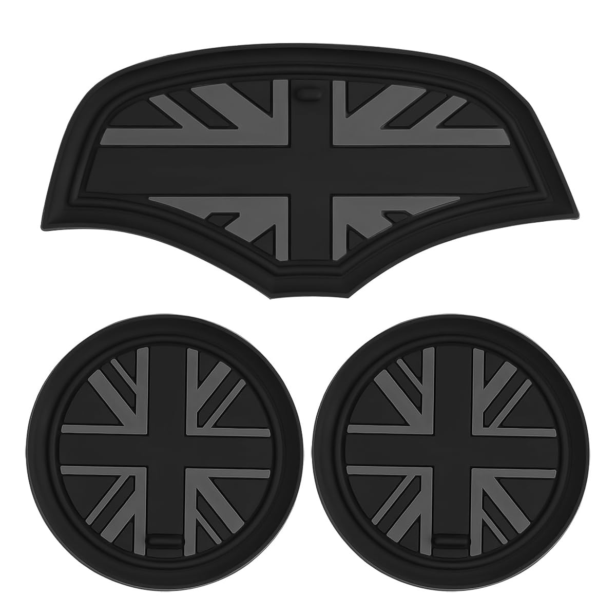 3 Stück schwarze rutschfeste Silikon-Untersetzer für Getränkehalter im Flaggendesign, Fahrzeug-Getränkehalter-Einsatz, Zubehör, rutschfest, für Mini Cooper F55/F56/F57/Mini-Serie