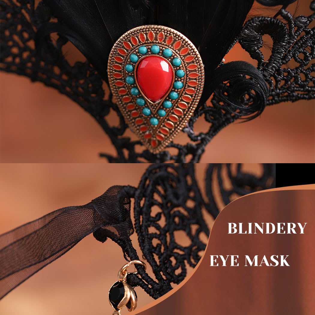 Blindery Sexy Masquerade Mask Rhinestone Crystal Lace Mardi Gras Feather Mask for Women
