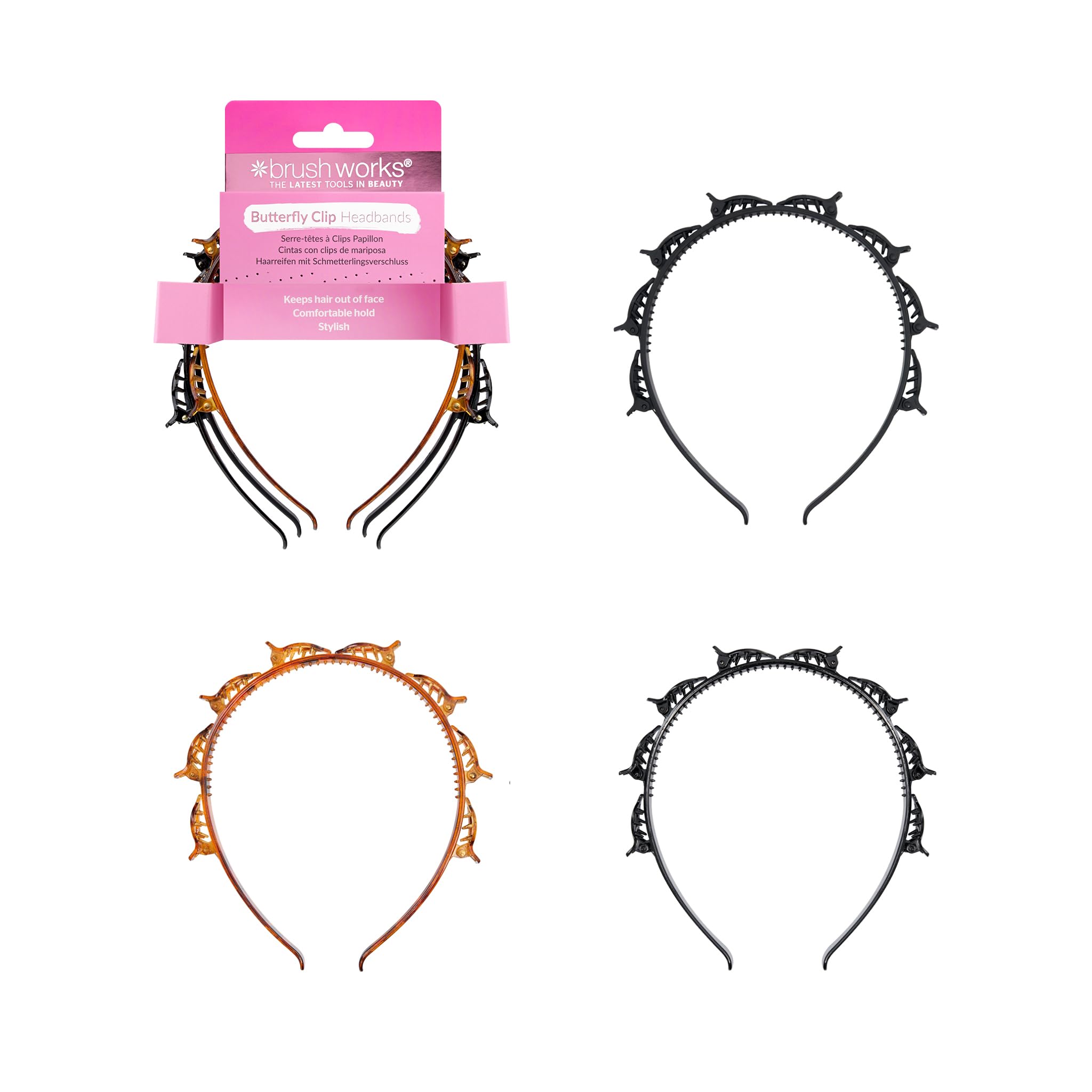 Brushworks Butterfly Clip Headbands - 3 Pack