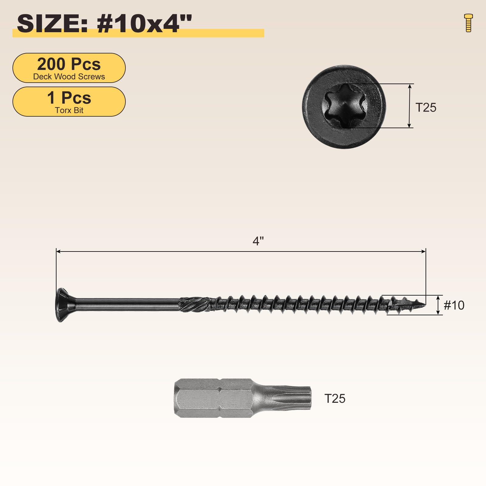 METALLIXITY Deck Screws (#10x4") 200Pcs, Carbon Steel Wood Screw Decking Screws Epoxy Coated with T25 Torx Drive Head - Image 2