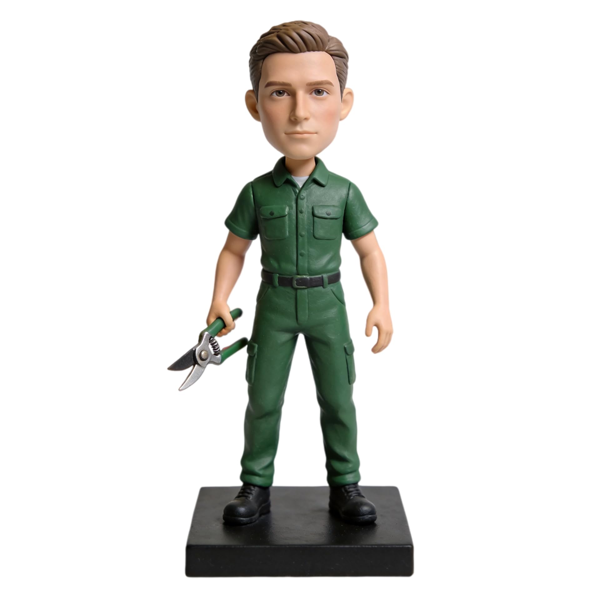 Individuelle Wackelkopf, 3D-Figur aus Foto-Wackelköpfen, personalisierte männliche Gärtner-Skulptur mit Gartenschere, Landschaftsgärtner, Geschenke für Rasenpflege, Pflanzenliebhaber, Büro