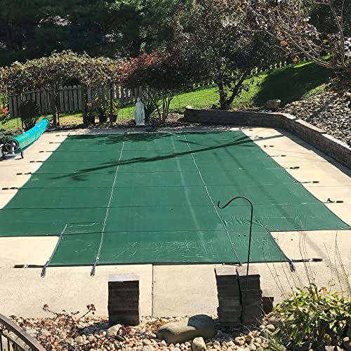 Pool Safety Cover Fits For Rectangle Inground Safety Pool Cover Pp Green Mesh Inground Pool Covers 20X40Ft With 4X8Ft Center Steps Includes All Needed Hardware For Swimming Pool Winter Safety Cover #TOP7