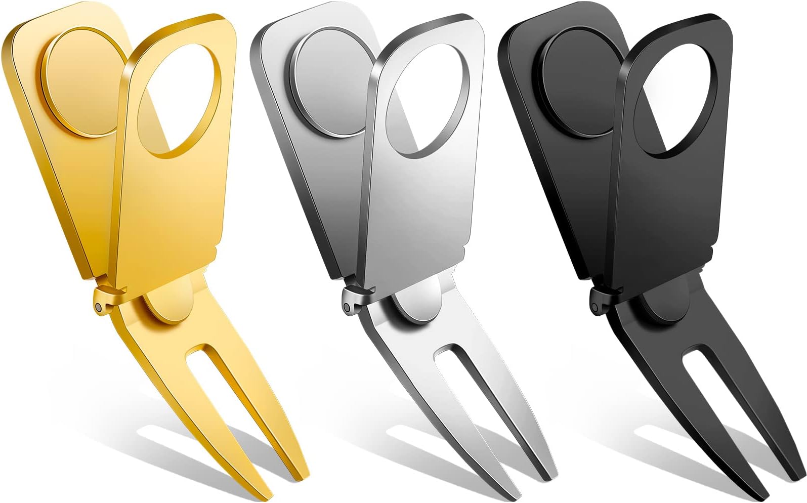 Lenwen 3 Pcs Magnetic Golf Divot Tool 3 in 1 Golf Cart Holder with Marker for Golfing Accessories, Gift for Man(Black, Gold, Silver)