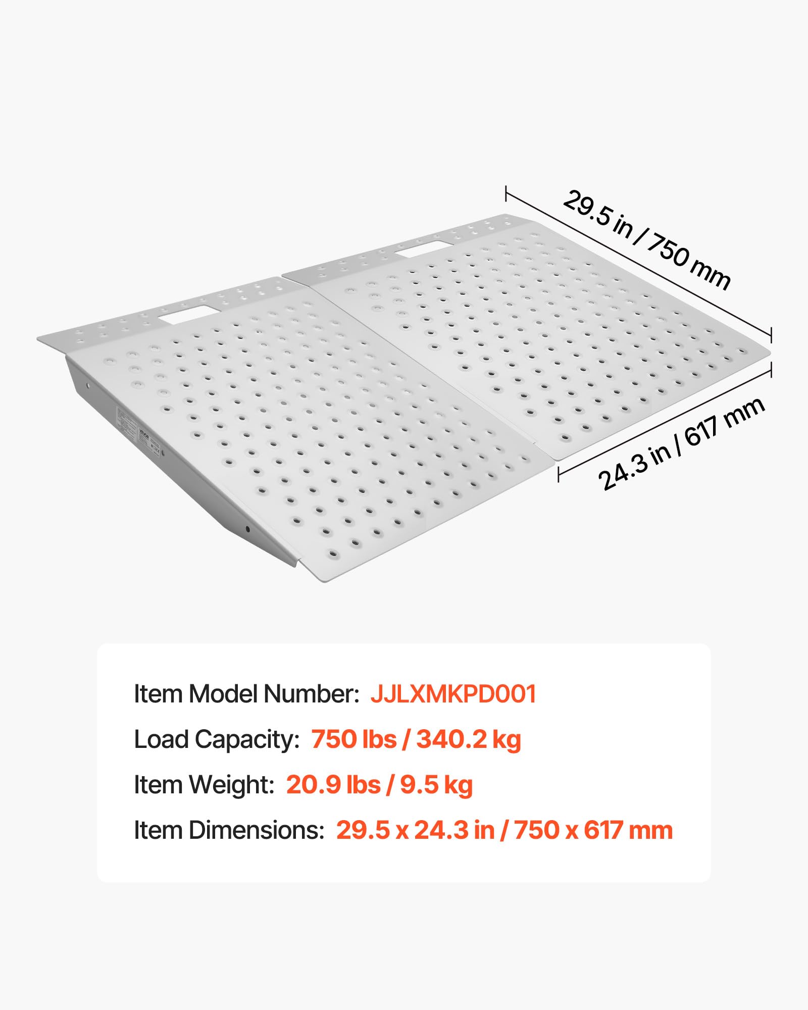 VEVOR Rampa para Silla de Ruedas de Aluminio 750 x 617 mm, Rampa de Umbral Antideslizante, Plataforma Capacidad de 340,2 kg para Puertas, Garajes, Carretillas, Andadores, Scooters y Equipos con Ruedas