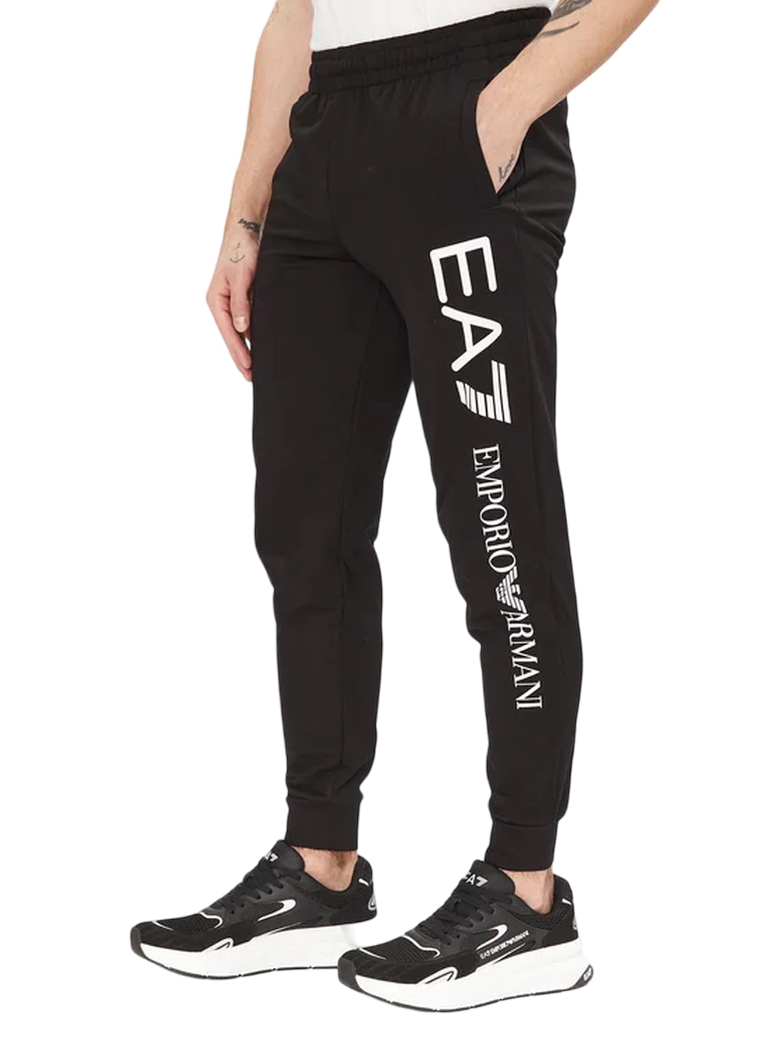 Emporio Armani EA7 Logo Series Men's Cotton Joggers, Black, L