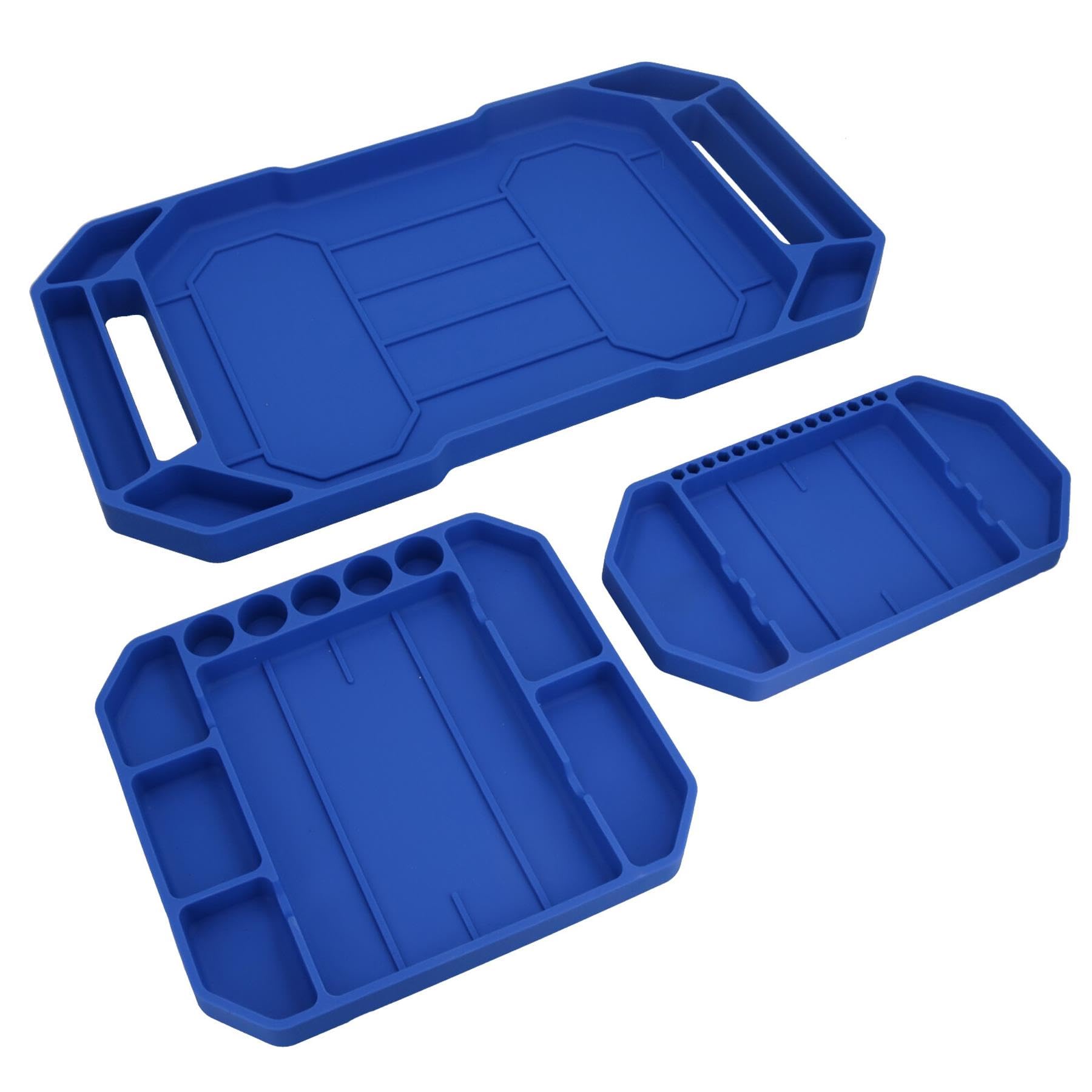 Ab Tools Blue Non Slip Flexible Tool Trays Organiser Tool Box Compartments Oil Resistant 3Pc
