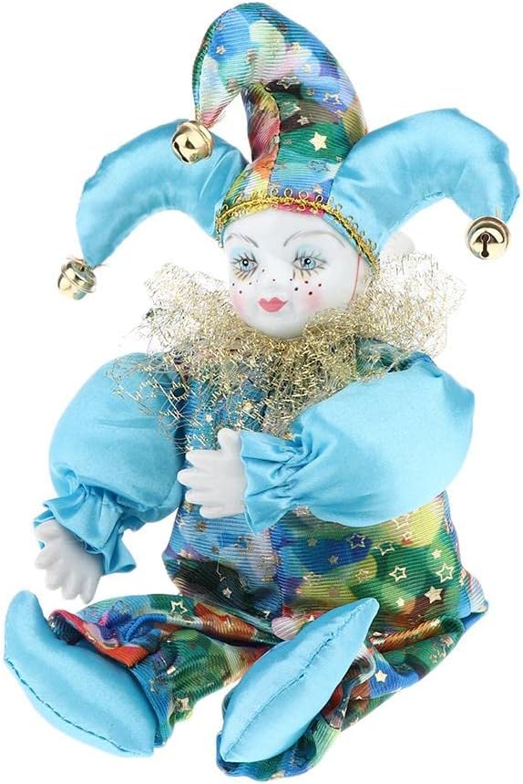SM SunniMix 33cm Porcelain Hanging Foot Clown Doll Harlequin Doll, Desk Shelf Display Ornaments, Style A