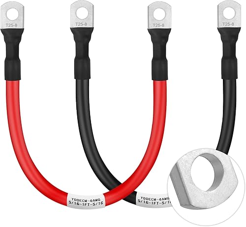 Cable de batería de calibre 4 de 1 pie, 4 AWG cables inversores de potencia de batería (1 positivo y 1 negativo) con terminales de terminales de 516