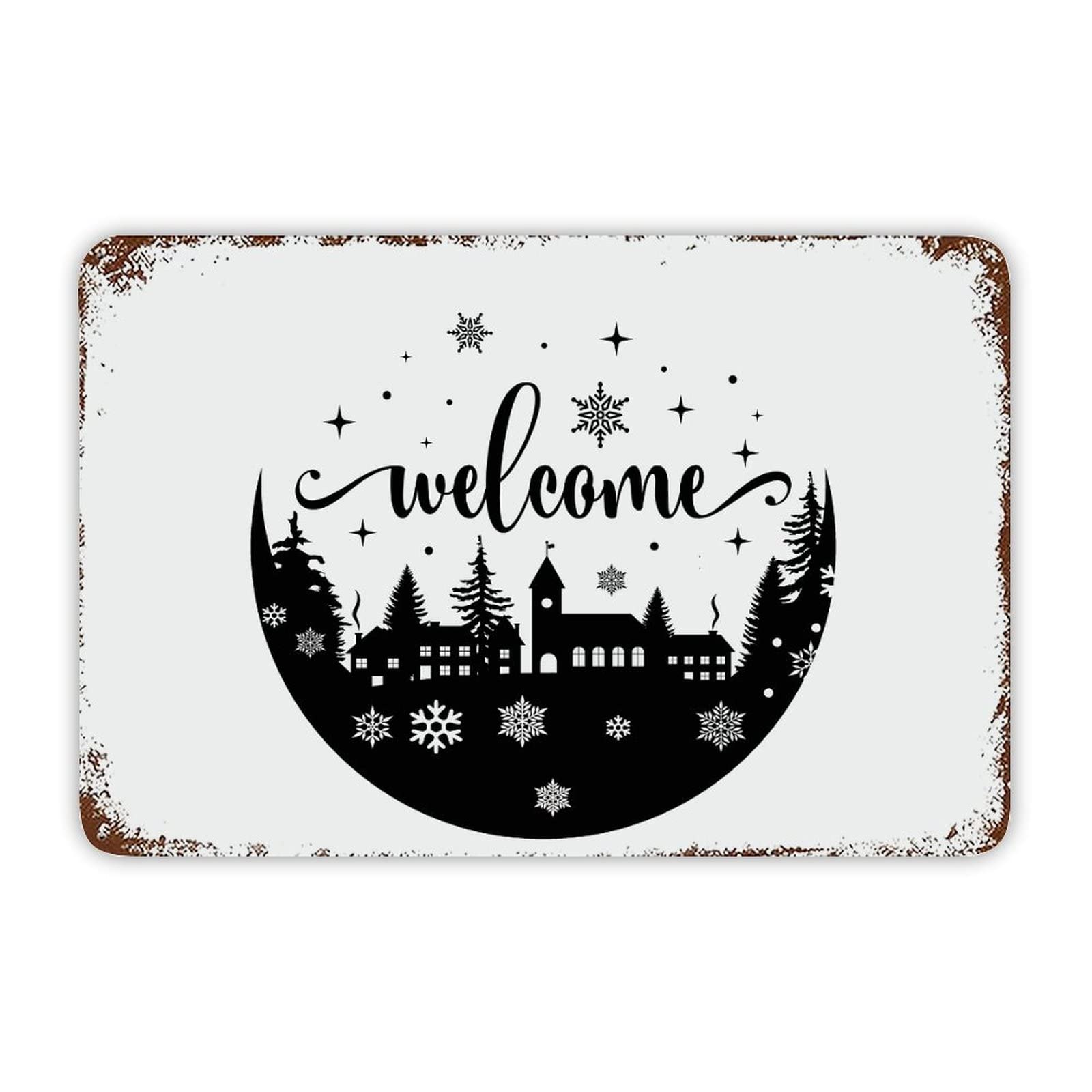 ENEDNATE Christmas Metal Sign,Vintage Man Cave Aluminum Tin Metal Sign with Saying 8x12 Inch Welcome Retro Street Metal Signs for Indoor Outdoor Garden Patio Yard Cafe Pub Home Decor