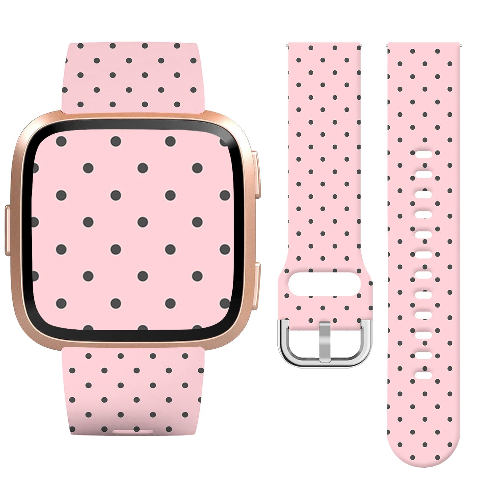 Vozehui Pink Polka Dot Silicone Straps for Fitbit Versa/Versa 2/Versa Lite, Soft Unique Printing Technology, Waterproof Durable Adjustable Easy Install Comfortable Replacement Band for Women Men