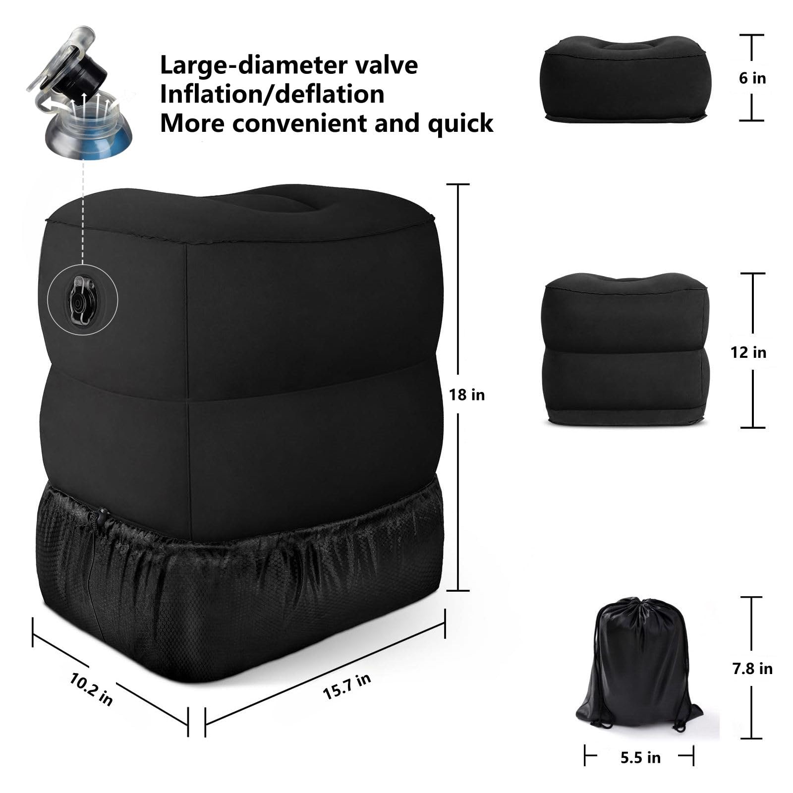 Repose-pieds Avion Coussin Repose-pieds Gonflable Voyage RISEPRO - 3 Hauteurs Réglables - Pour Avion, Train, Bureau Pieds De Lit Pour Adulte