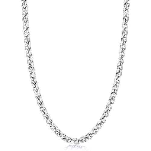 Jewlpire Silver Wheat Chain/14k Plated Gold Chain Necklace for Men, 2.5mm 3mm 4mm Chains for Men, Stainless Steel Necklace Chains for Men and Women, Mens Chain Necklace 16 18 20 22 24 26 Inch