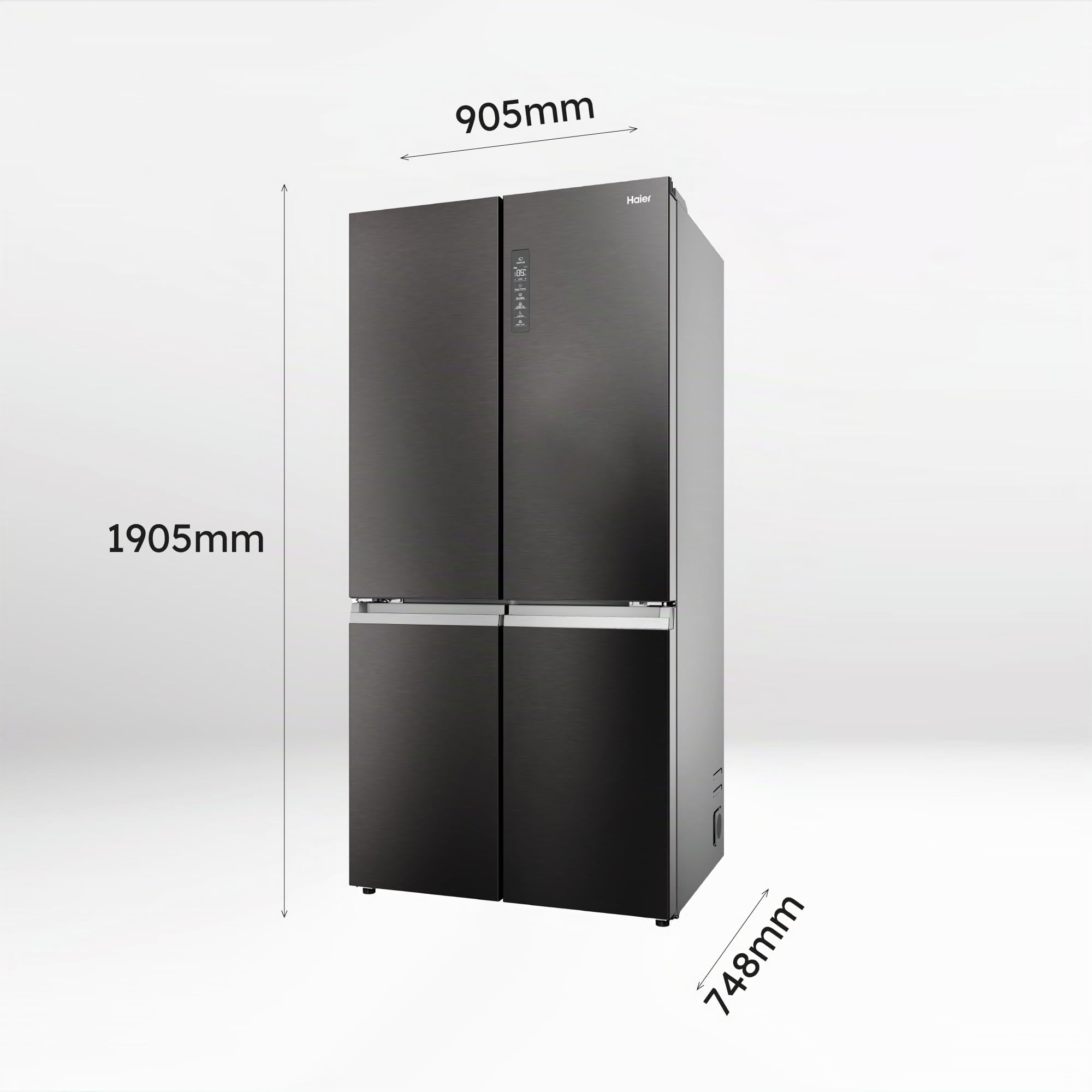 Haier Cube 90 Series 7 HCR79F19CNMD - Frigorífico 4 Puertas, Congelador 2 Zonas, Motor Inverter, Air Surround, Cajón Humidity Zone, Total No Frost, An 90,5cm, Capacidad 642L, Daylight, 37dB, Dark Inox