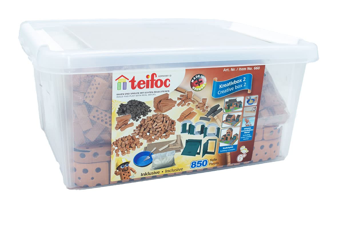 Teifoc Kreativbaukasten - Steinbaukasten 660, mit 850 Mini Ziegelsteinen | Für DIY Projekte, Bastelset für Kinder ab 6 7 8 Jahren und Erwachsene, Kreativspielzeug, Bastelset, Set mit Bastelmörtel