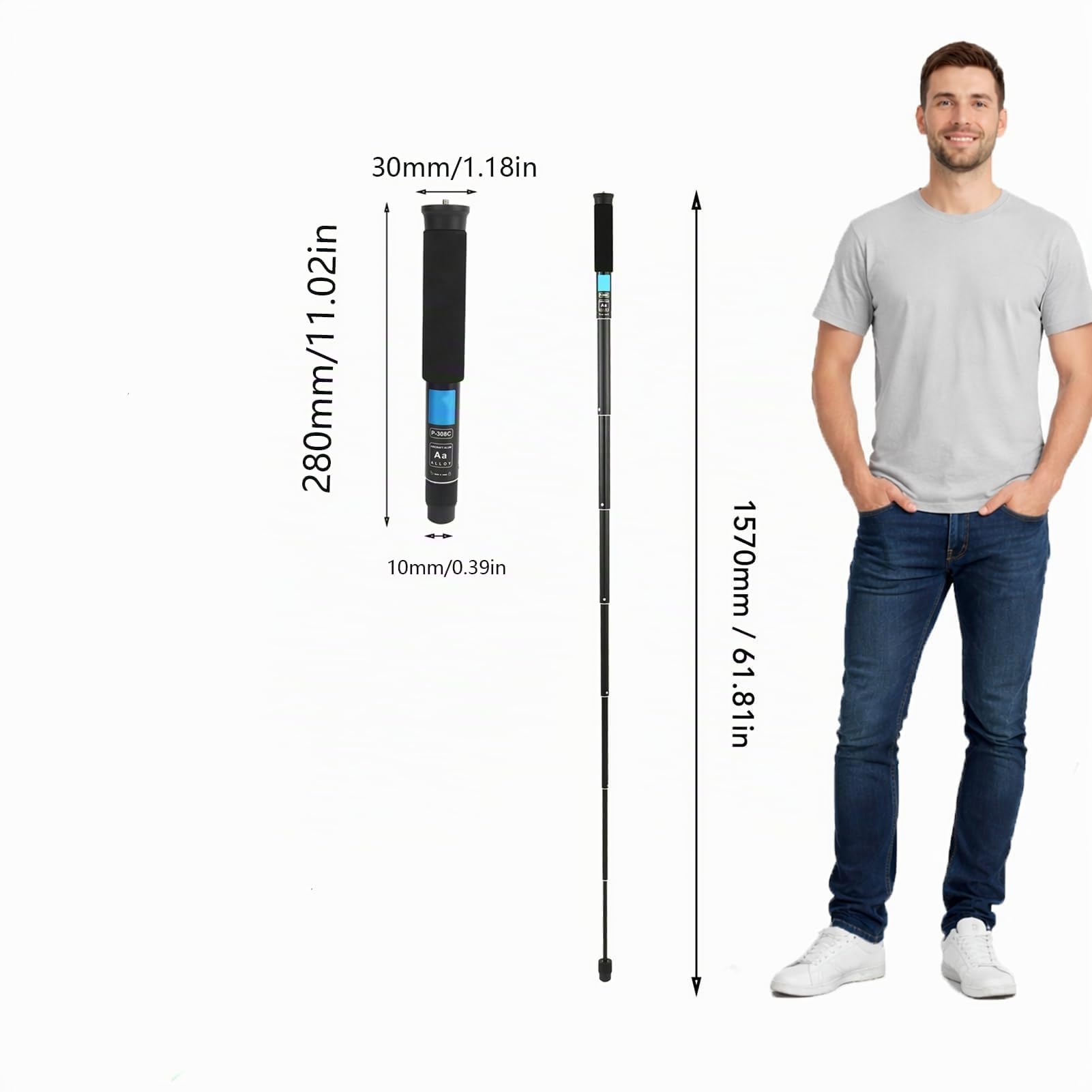 Monopie para cámara 8 Secciones Selfie Stick Bastón de Trekking Aleación de Aluminio Monopié liviano para Viajes para cámara DSLR Videocámara Senderismo Camping