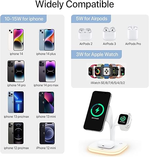 Miniatura 2 de GREENLEMON - Cargador inalámbrico magnético con lámpara LED para cargador Mag-Safe de 15 W 3 en 1 estación de carga inalámbrica rápida para iPhone