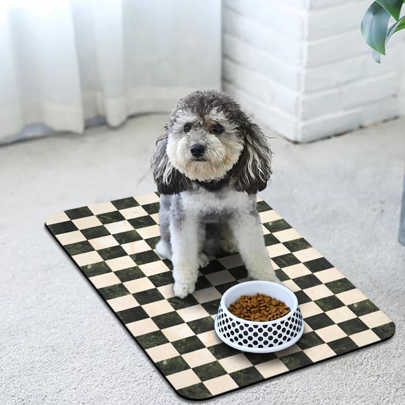 Dog Food Mats for Floors Waterproof, Pet Water Bowl Mats Pet Feeding Absorbent Placemats Plaid 12 * 20 inch - Image 6