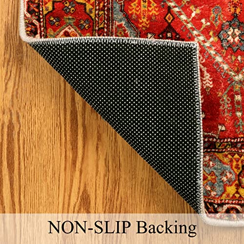 Leevan Oriental Floral Throw Rugs Doormats 2X3 Orange Persian Distressed Indoor Machine Washable Small Accent Rug Non-Slip Traditional Vintage Entryway Floor Carpets For Living Room Bedroom Bathroom #TOP4