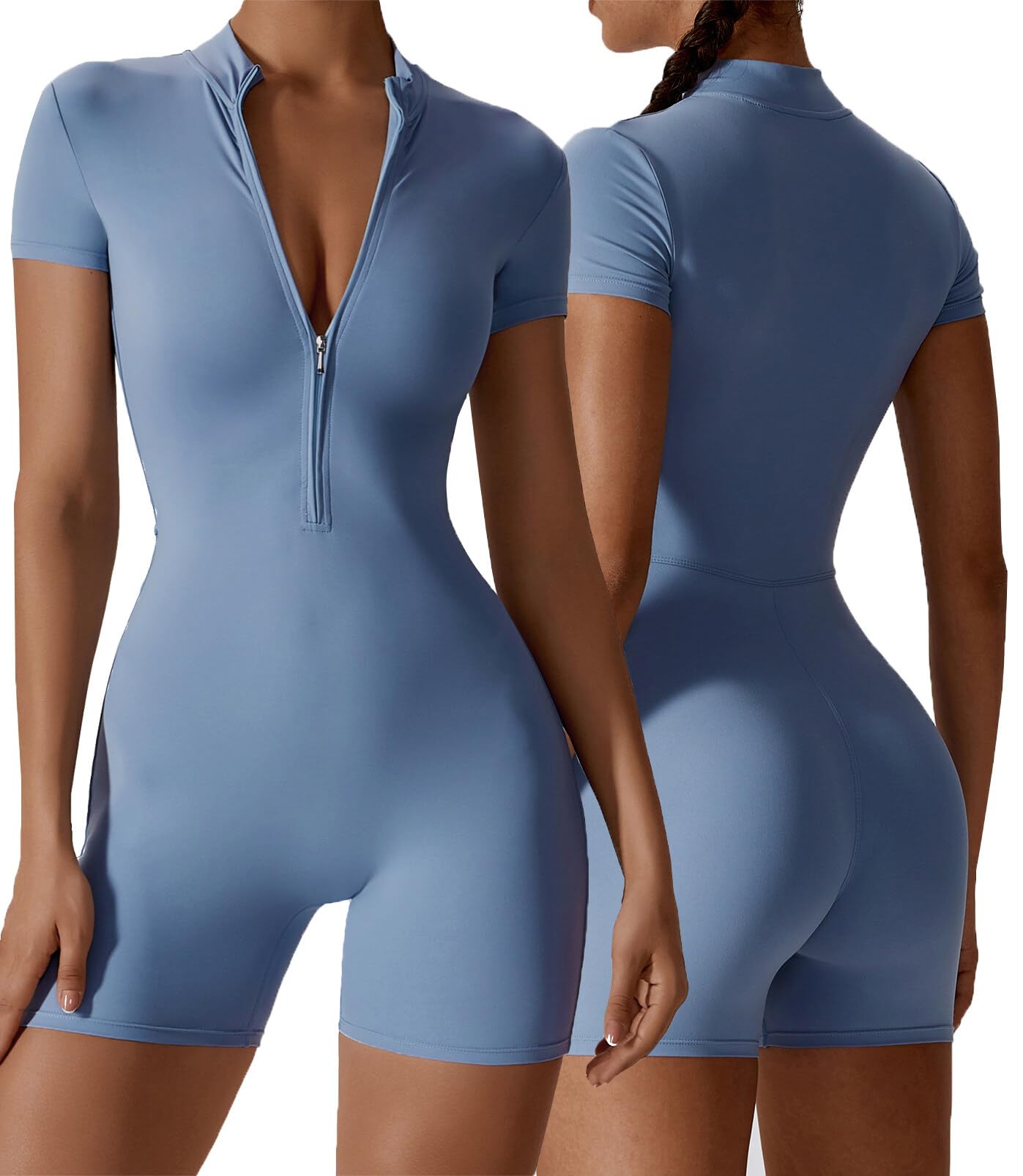 AIEOE Mono deportivo para mujer, corto, ajustado, yoga, mono elástico, mono de una pieza, traje deportivo de verano, sexy, bodycon de una pieza, S-XL