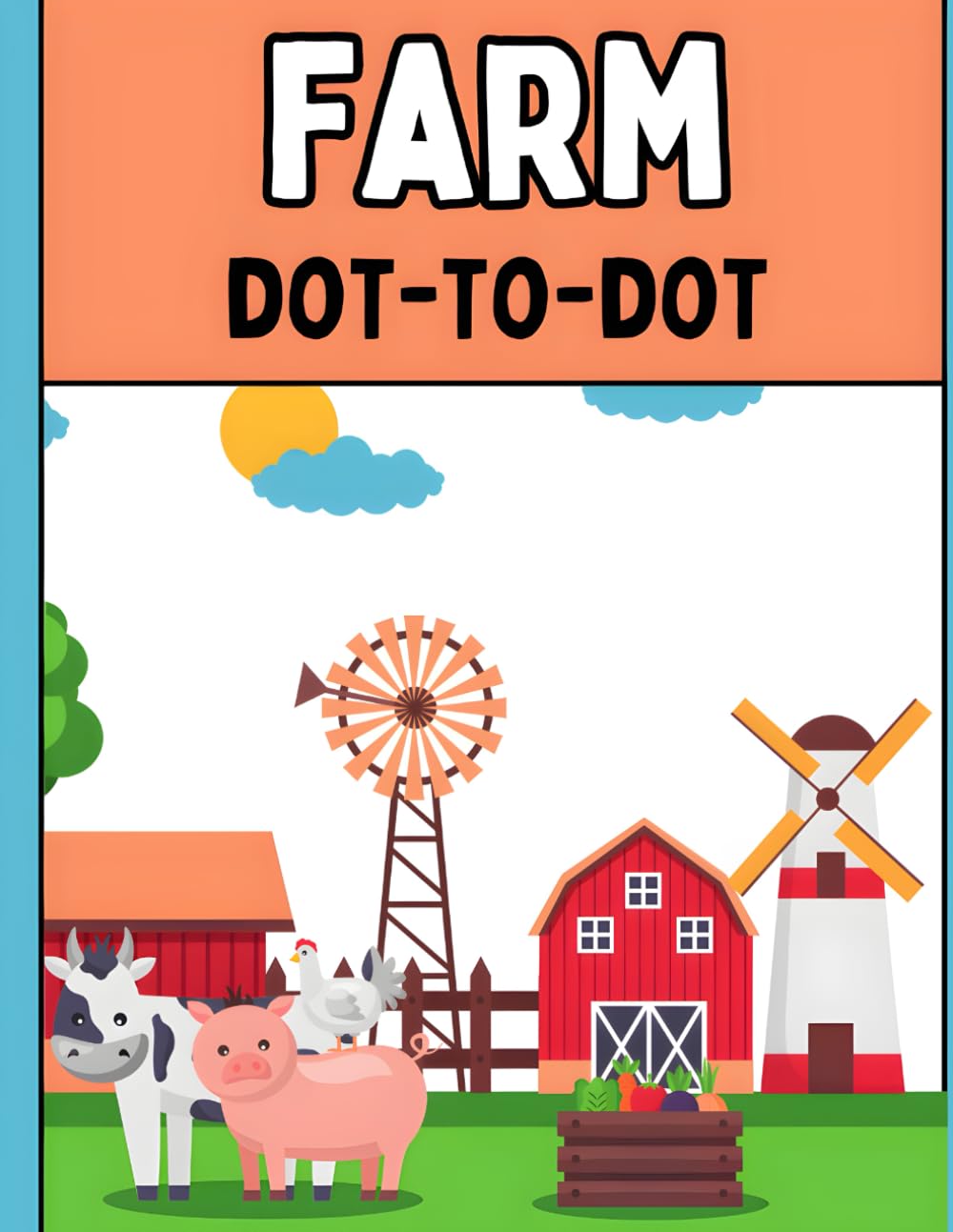 Farm Dot-to-Dot Coloring Book Grayscale Illustrative Style: coloring book