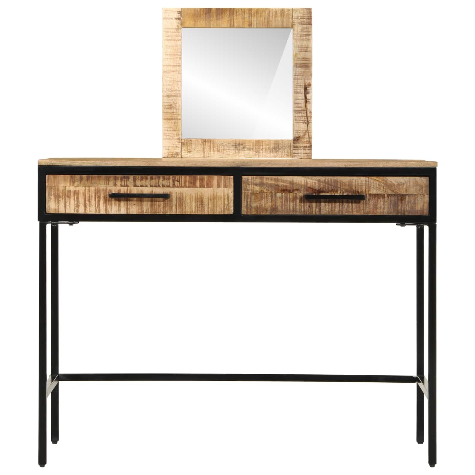Schminktisch Massivholz Mango Braun 100x40x120 cm mit Spiegel und Schubladen, Stabiler Metallrahmen, minimalistischer Make-up Tisch für Schlafzimmer