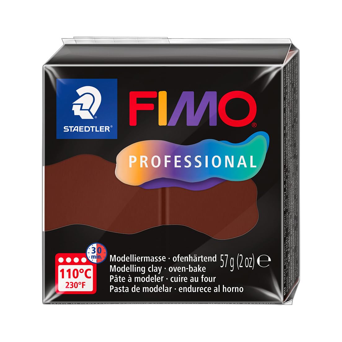 STAEDTLER Polymer Modelling Clay - FIMO Professional - Oven Bake Clay - Chocolate, 57g - 1 Block, 8040-77