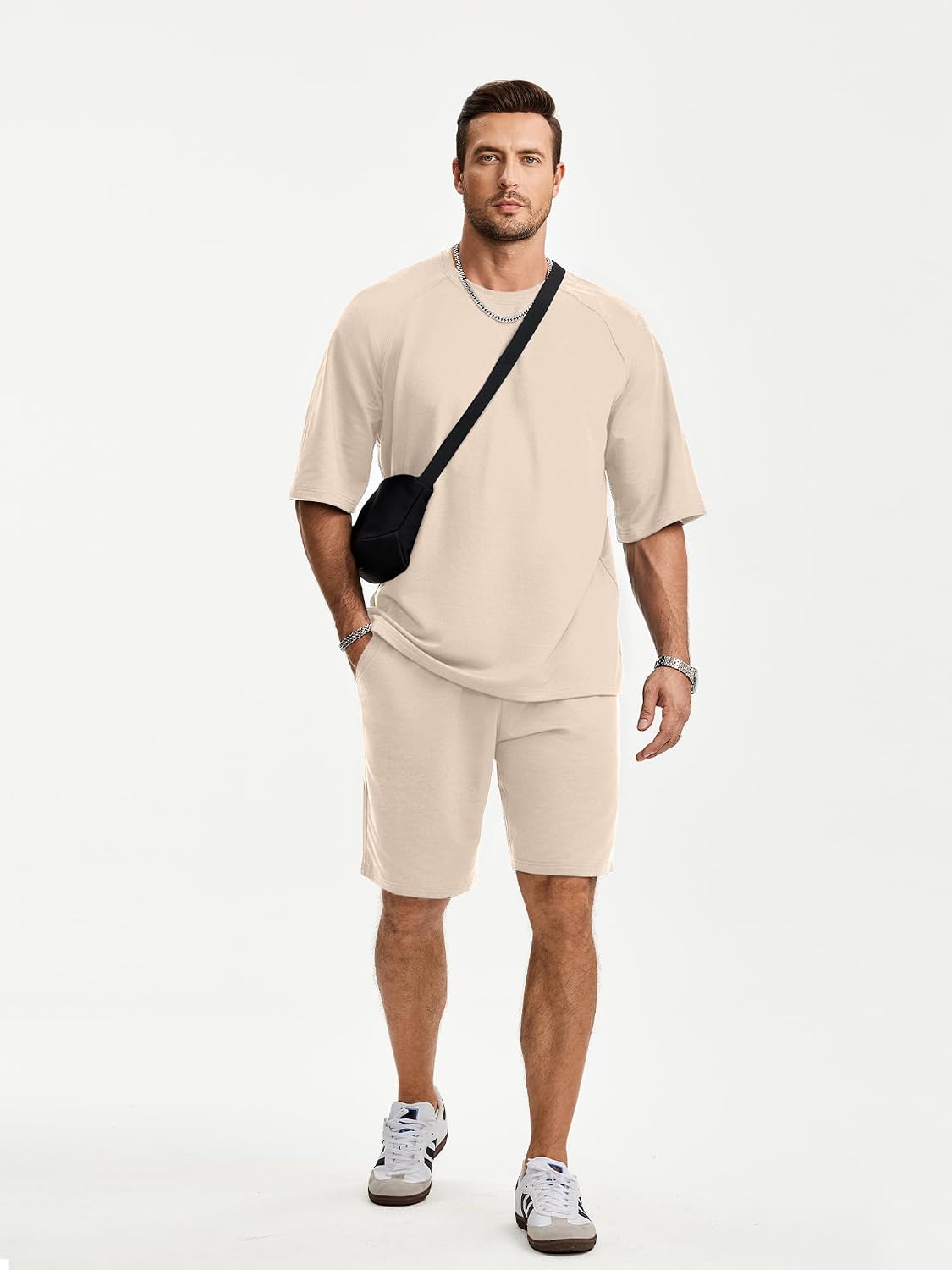 JMIERR Mens Casual Oversized Short Sets 2 Piece Summer Outfits Raglan Sleeve T-shirts & Shorts Tracksuit image 3