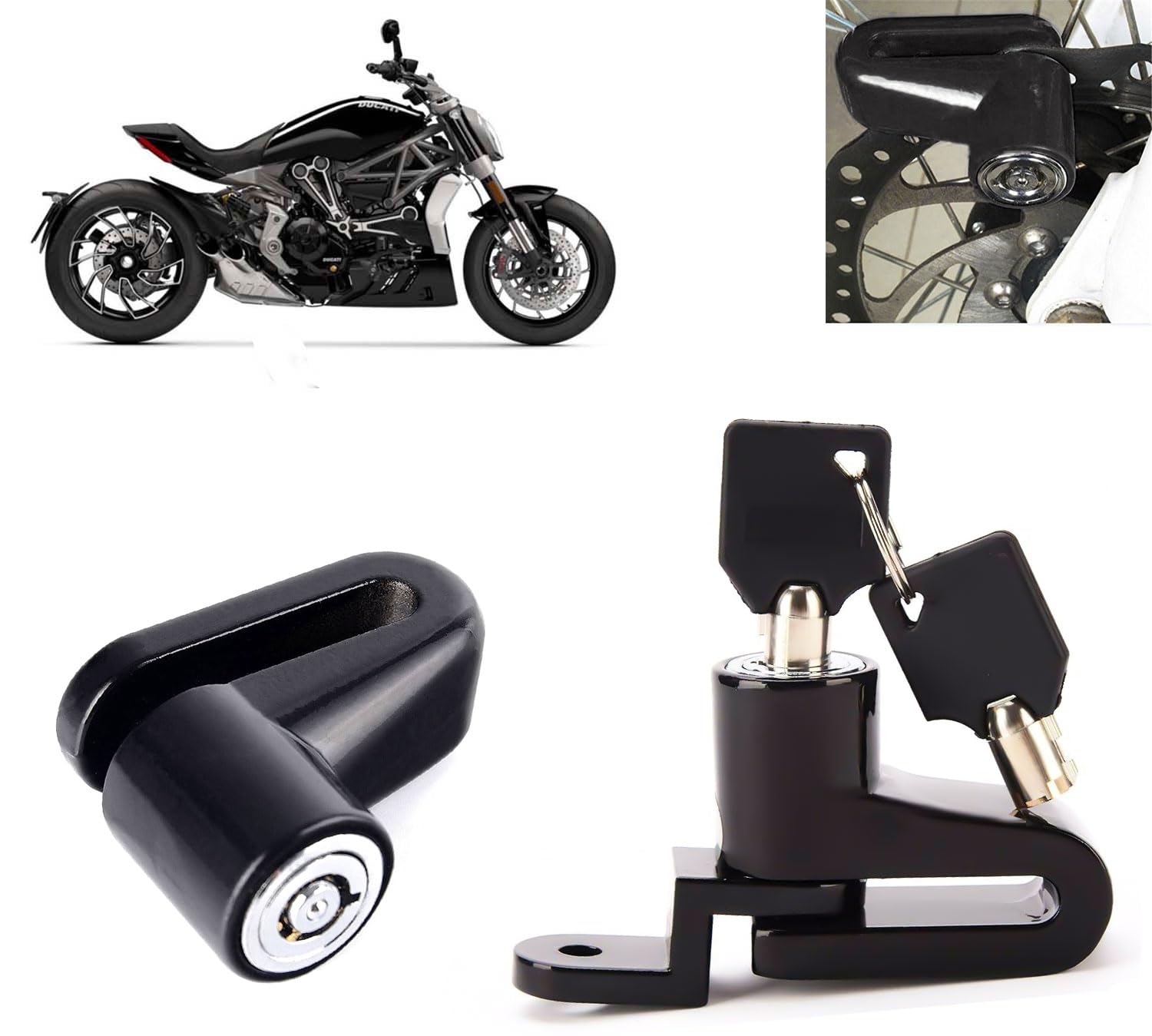 AUTO PEARL Heavy Duty Disc Brake Lock Anti Theft Stainless Steel 7mm Pin Brake Wheel Locking Security Lock Compatible with XDiavel (Black)