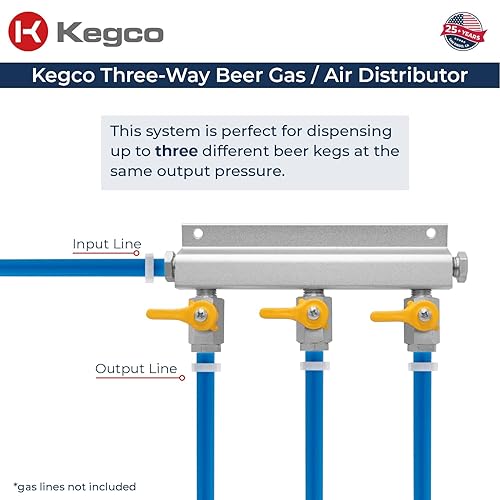 Miniatura 4 de Kegco Distribuidor de gas de cerveza Kegerator de 3 vías de aluminio AD3