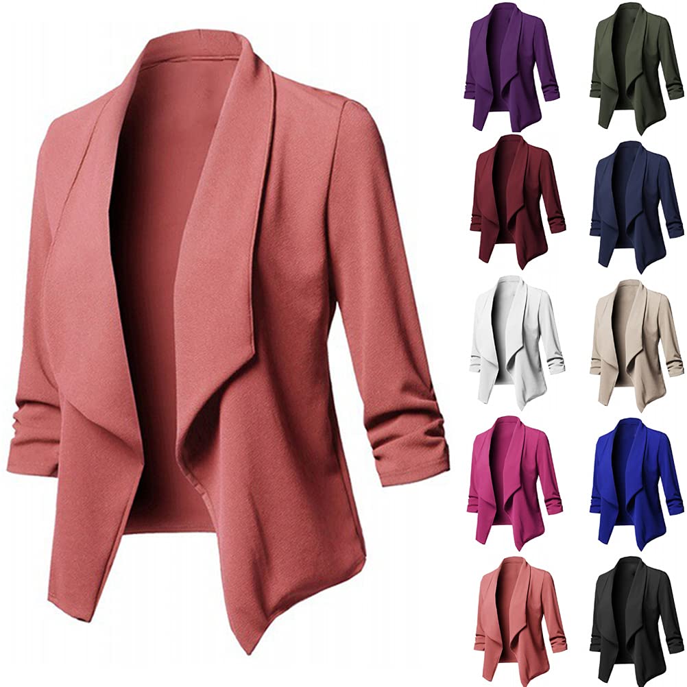 Onsoyours Blazer Donna Elegante Casual Giacche da Abito Slim Fit Manica 3/4 Aperto Davanti Colletto Cappotto Elegante Ufficio Business Blazer Top Cardigan