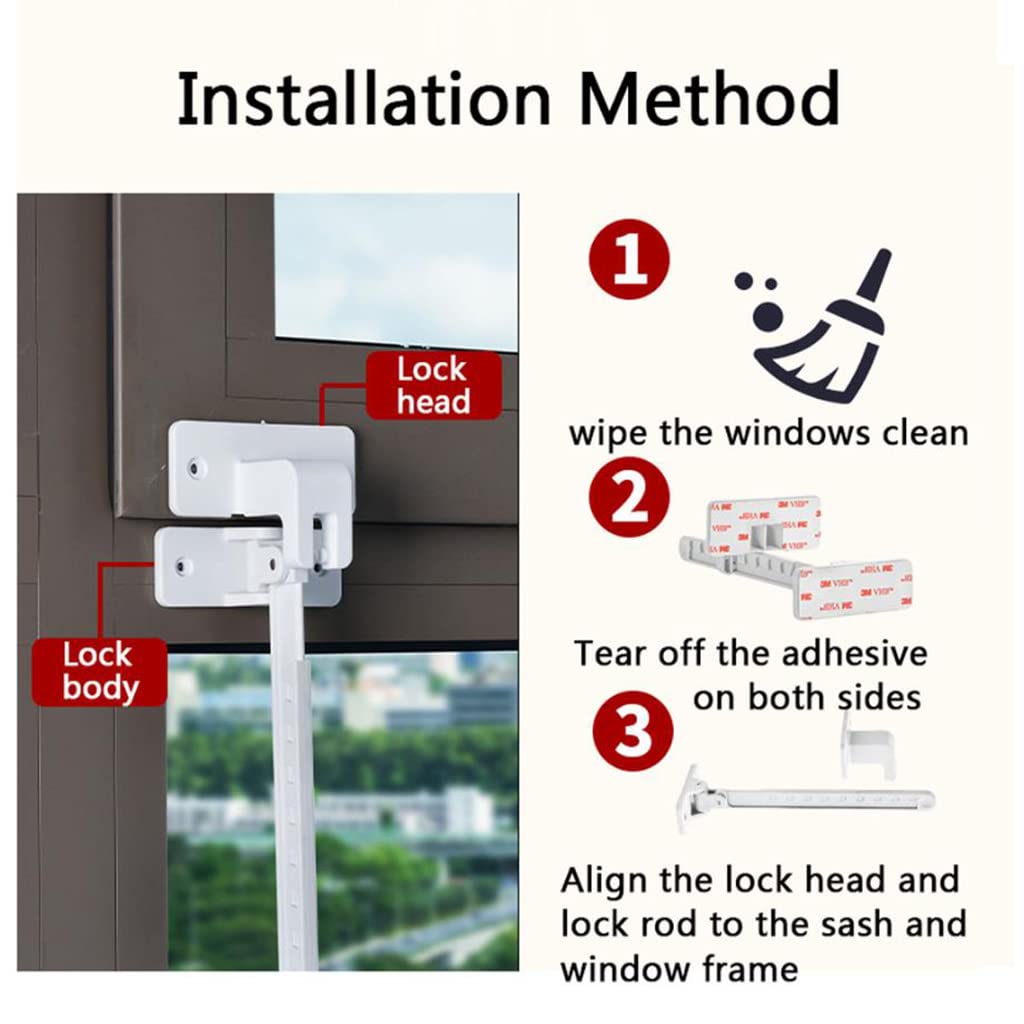 Fensterschlösser, Fensterbegrenzer, Fensterstopper, Tür-Diebstahlschutzbegrenzer, verwenden, 3M-VHB-Kleber, kein Werkzeug oder Bohren erforderlich, for Babys, Kinder, Ha