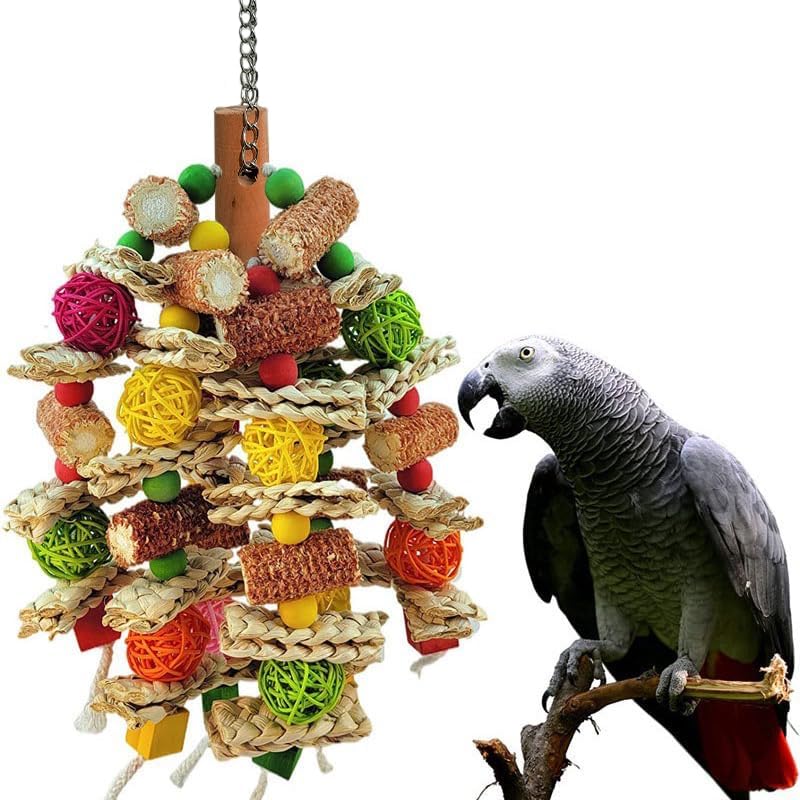 Parrot Toys for Large and Medium Bird,Hanging Chewing Bird Toys,Natural Peppered Wood for Macaws, African Grey Parrots, Macaws, Cockatoos, Amazon Parrot chew Toys,Aviary Hanging Toys